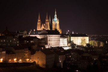 Fototapeta na wymiar View on Prague's castle in Prague at night, Czech republic
