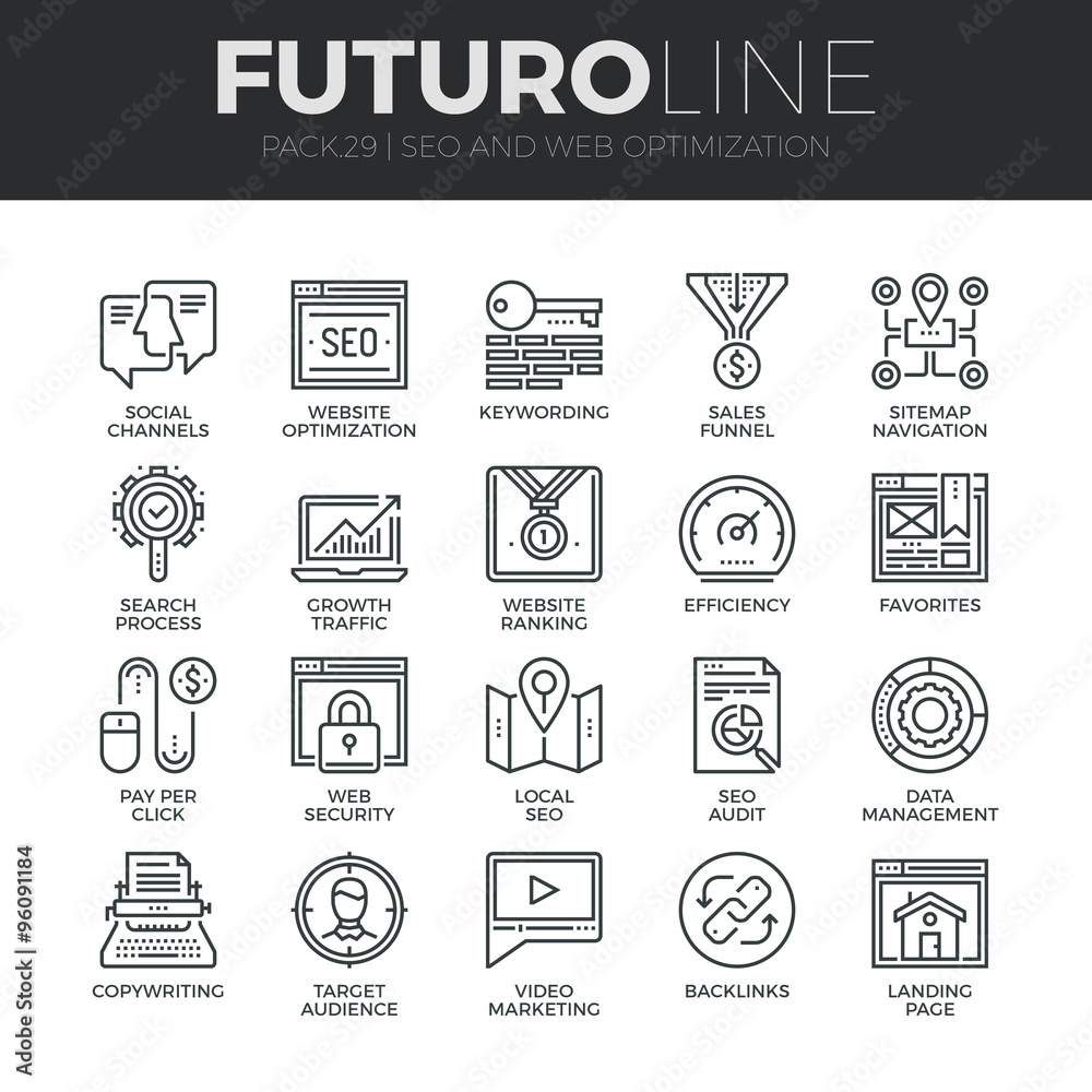 Aufkleber search engine optimization futuro line icons set