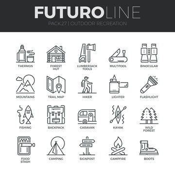 Outdoor Recreation Futuro Line Icons Set
