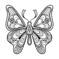Zentangle vector black Butterfly for adult anti stress coloring