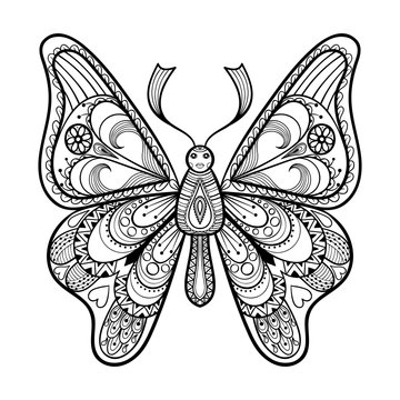 Zentangle vector black Butterfly for adult anti stress coloring