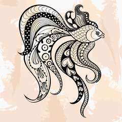 Zentangle vector Gold Fish for tattoo in hipster style. Ornament