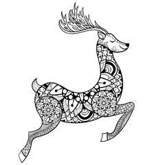 Zentangle vector Reindeer for adult anti stress coloring pages. - 96092317