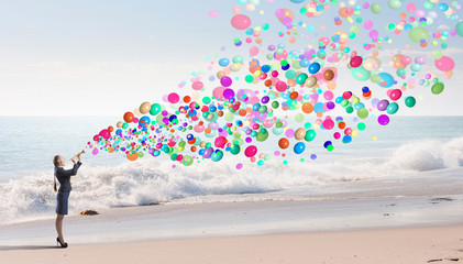 Businesswoman play pipe