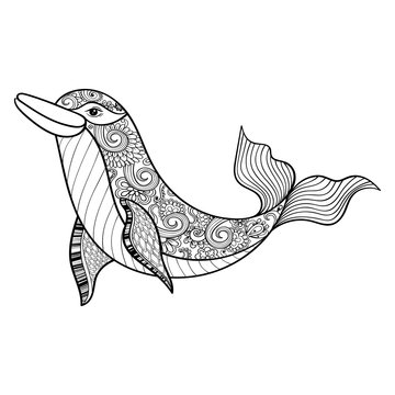 Zentangle vector sea Dolphin for adult anti stress coloring page