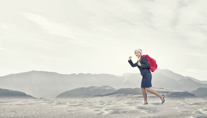 Businesswoman in Santa hat