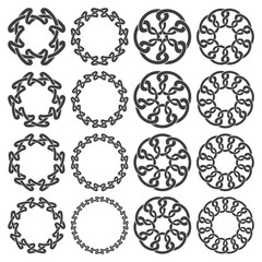 Set of celtic style knotting label frames. Sixteen circular decorative elements with stripes braiding for your design.