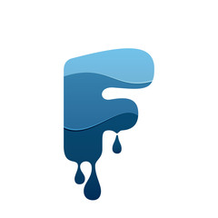 F letter logo with blue water and drops.