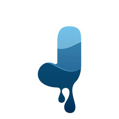 J letter logo with blue water and drops.