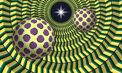 Fototapety  Dwie kule lecące do gwiazdy przez cylindryczny tunel. Streszczenie wektor ilustracja z złudzeniem optycznym ruchu.