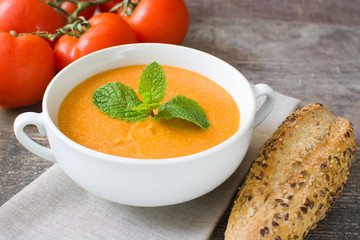 Gazpacho with tomato,garlic, cucumber and pepper