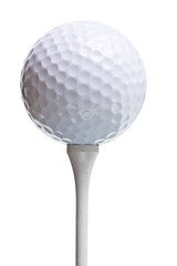 golf ball on tee isolated on white - obrazy, fototapety, plakaty