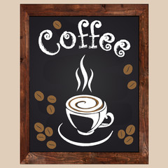 cup of coffee on a blackboard