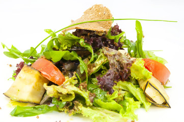 salad vegetables and goat cheese on a white background