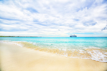 The view of a beach  on uninhabited island Half Moon Cay (The Ba