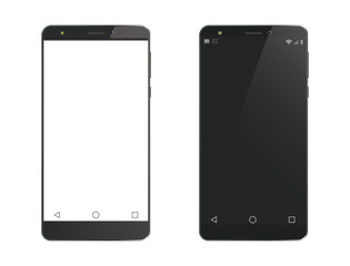 Two realistic vector cell phones on white background.