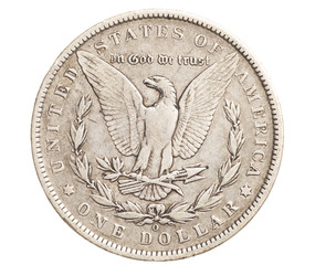 antique silver dollar isolated