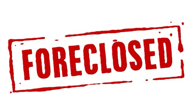 Red rubber stamp animation of the word foreclosed with white background, black background, and alpha channel.