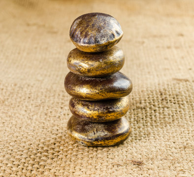 stack balance on sackcloth