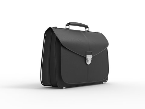 Classic black leather briefcase - side view