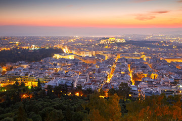 View of Athens from Lycabettus Hill, Greece.