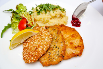 Food dish with Schnitzel