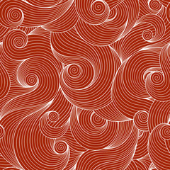 Seamless brown abstract hand-drawn pattern, waves background.