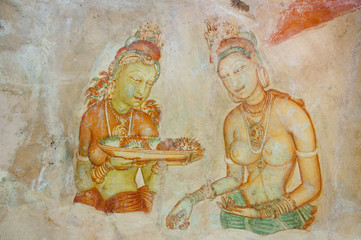 5th Century Cave Paintings at Sigiriya - Dambulla - Sri Lanka © Adwo