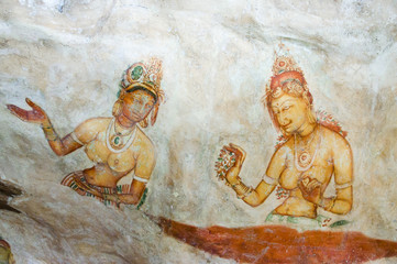 5th Century Cave Paintings at Sigiriya - Dambulla - Sri Lanka © Adwo