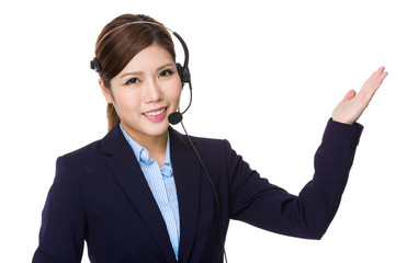 Customer services operator with open hand palm