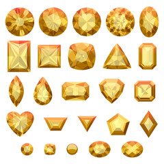 Set of realistic yellow jewels. Beryls isolated.
