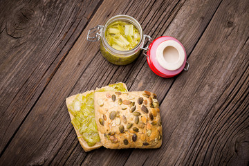 homemade leek marmalade with breadroll
