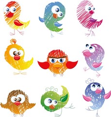 Set of cute birds in vector