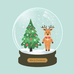 christmas snow globe with deer and fir-tree