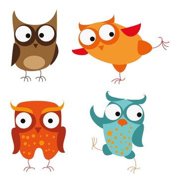 Set of vector cartoon owls