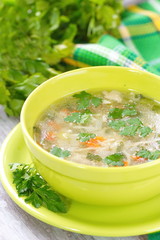 Homemade soup with vermicelli and vegetables