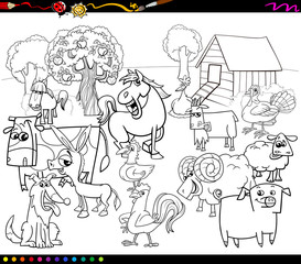 Fototapeta na wymiar cartoon farm animals coloring book