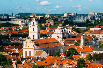 Naklejka premium Sunset Sunrise Cityscape Of Vilnius, Lithuania In Summer