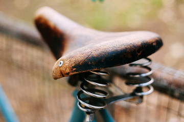 Close up vintage old bicycle seat