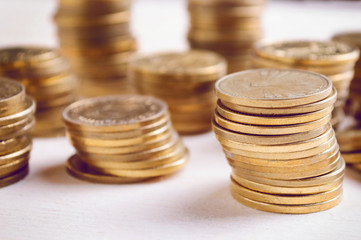 Coins on wooden surfaces