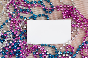 Blank business card with Christmas beads