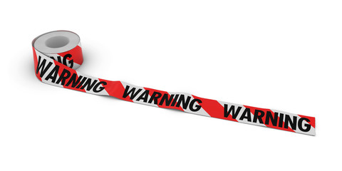 Red and White Striped WARNING Tape Roll unrolled across white floor