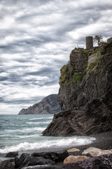 Cloudy morning on the bank of the Ligurian Sea, Vernazza, Italy