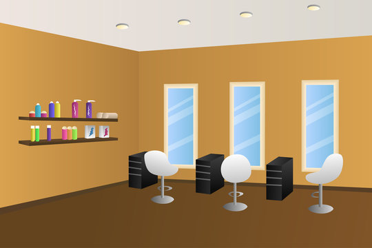 Hairdressing salon orange interior room illustration vector