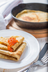 Russian pancakes with caviar