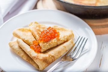 Russian pancakes with caviar