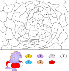 Color by number educational game for kids. Funny cartoon dragon