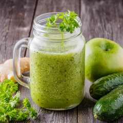 Blended smoothie with ingredients.