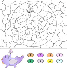 Color by number educational game for kids. Funny cartoon dragon