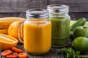 Blended smoothie with ingredients.